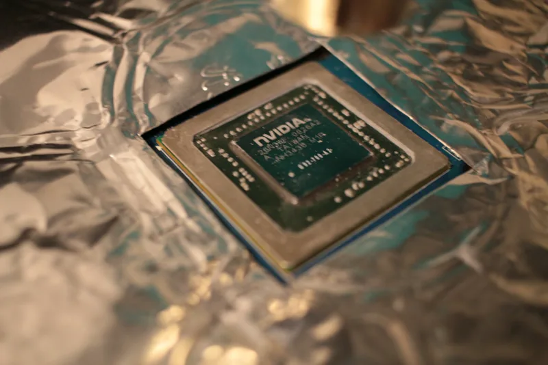 A close-up photo of a computer graphics card, the kind of hardware needed to run AI models locally